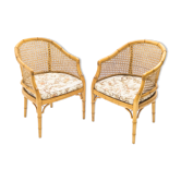 Pair of bamboo chairs caning around 1960
