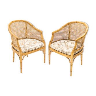 Pair of bamboo chairs caning around 1960