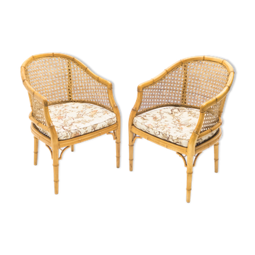 Paire de fauteuils bambou cannage vers 1960