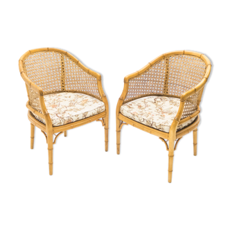Paire de fauteuils bambou cannage vers 1960