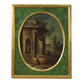Vue de peinture italienne avec architectures et personnages du XVIIIe siècle