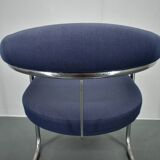 Anton Lorenz for Thonet "Ss33" Set of 4 chrome Armchairs in blue fabric , 1970s