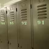 Industrial gray metal locker with 6 doors