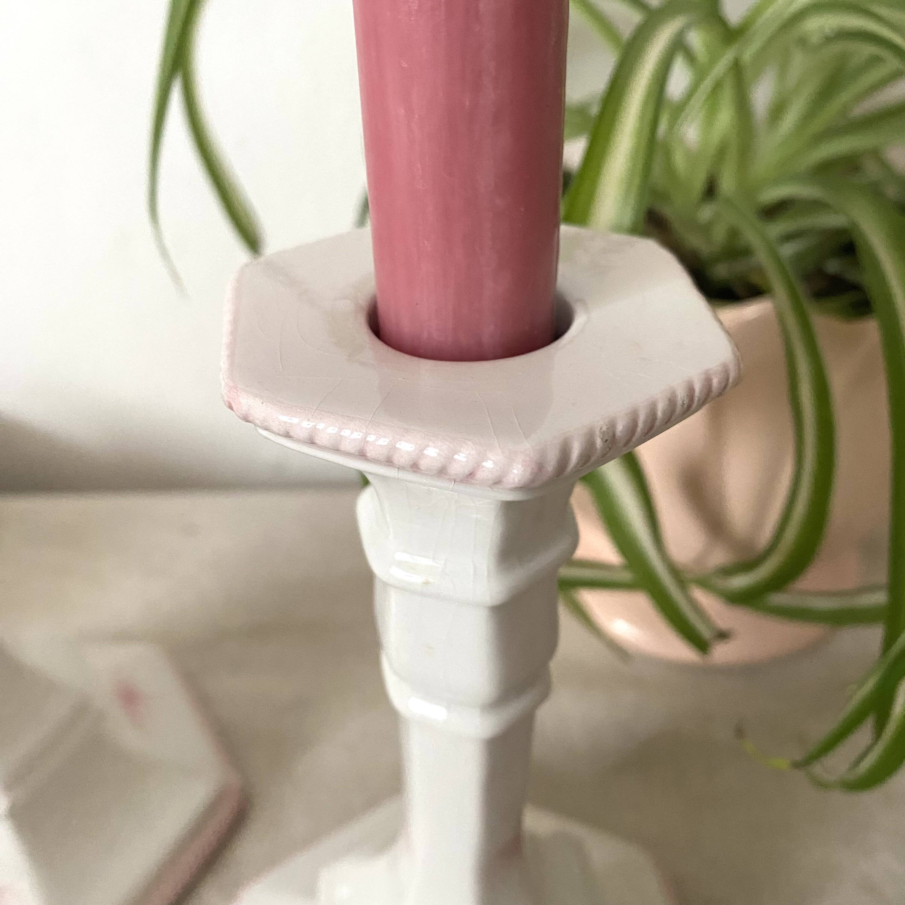 Pair of ceramic candlesticks, Italy