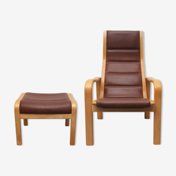 1980s relax-chair with footstool, Yngve Ekström for Swedense