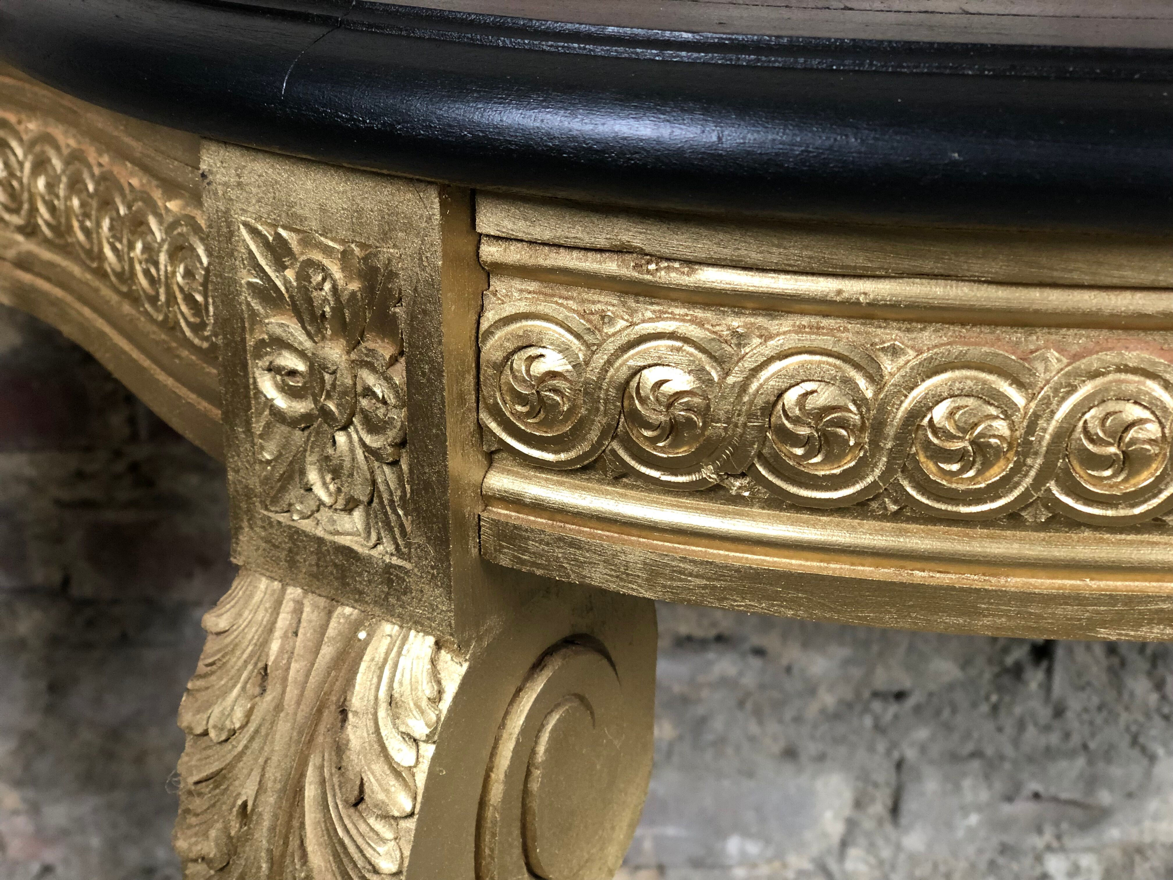 Louis XV style console in carved wood with waxed black wood top