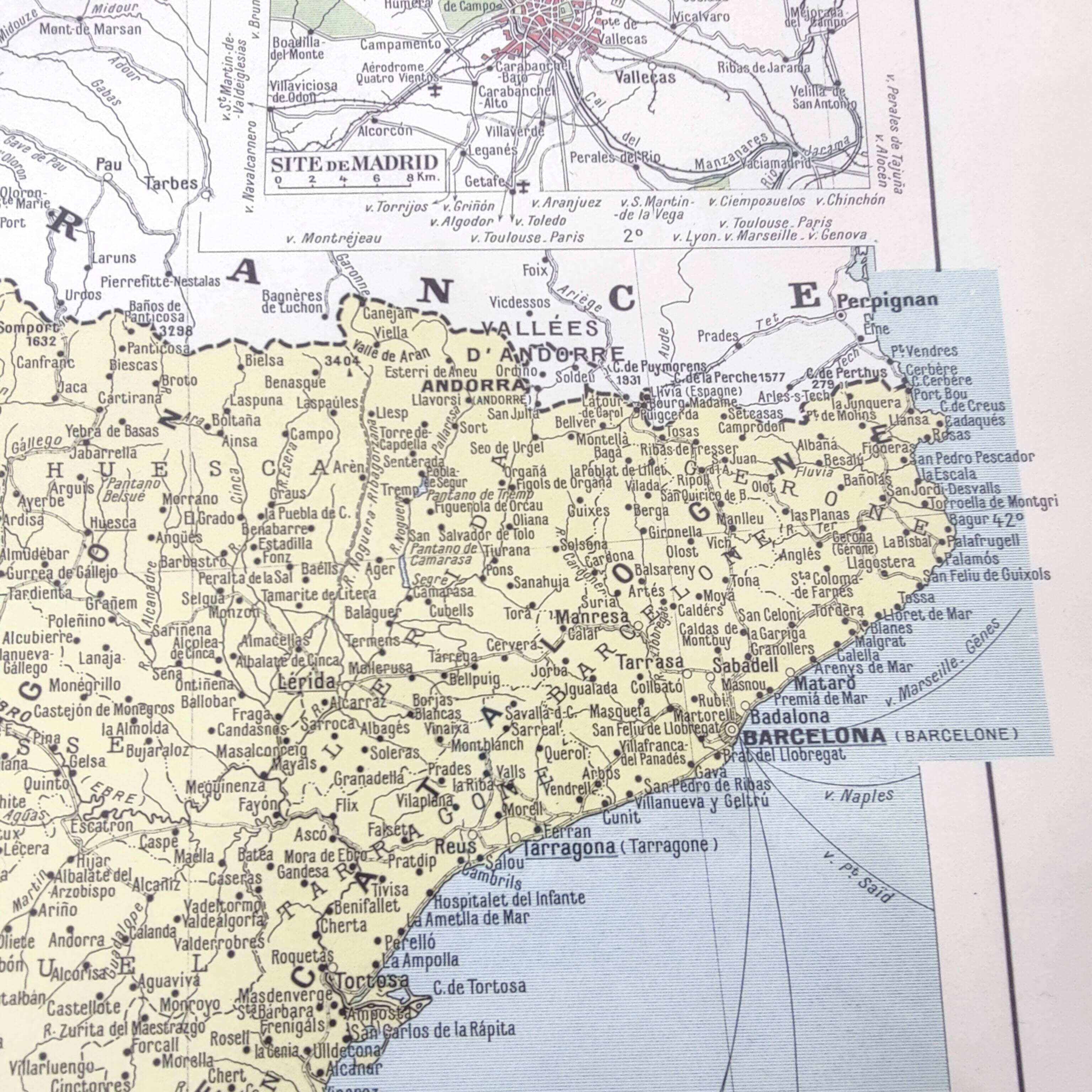 Spain and Portugal vintage map 43x43cm from 1950
