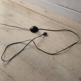 Vintage black metal tripod floor lamp and brass ball