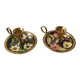 Set of 2 round golden metal candle holders and floral patterns