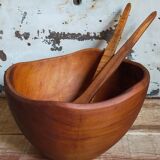 Teak bowl and its matching salad cutlery