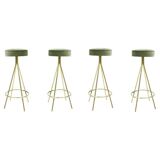 Midcentury Style Circular Brass and Cotton Velvet Italian Bar Stools