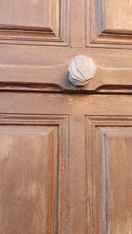 Front door and its frame, translucent glass windows, early 20th century
