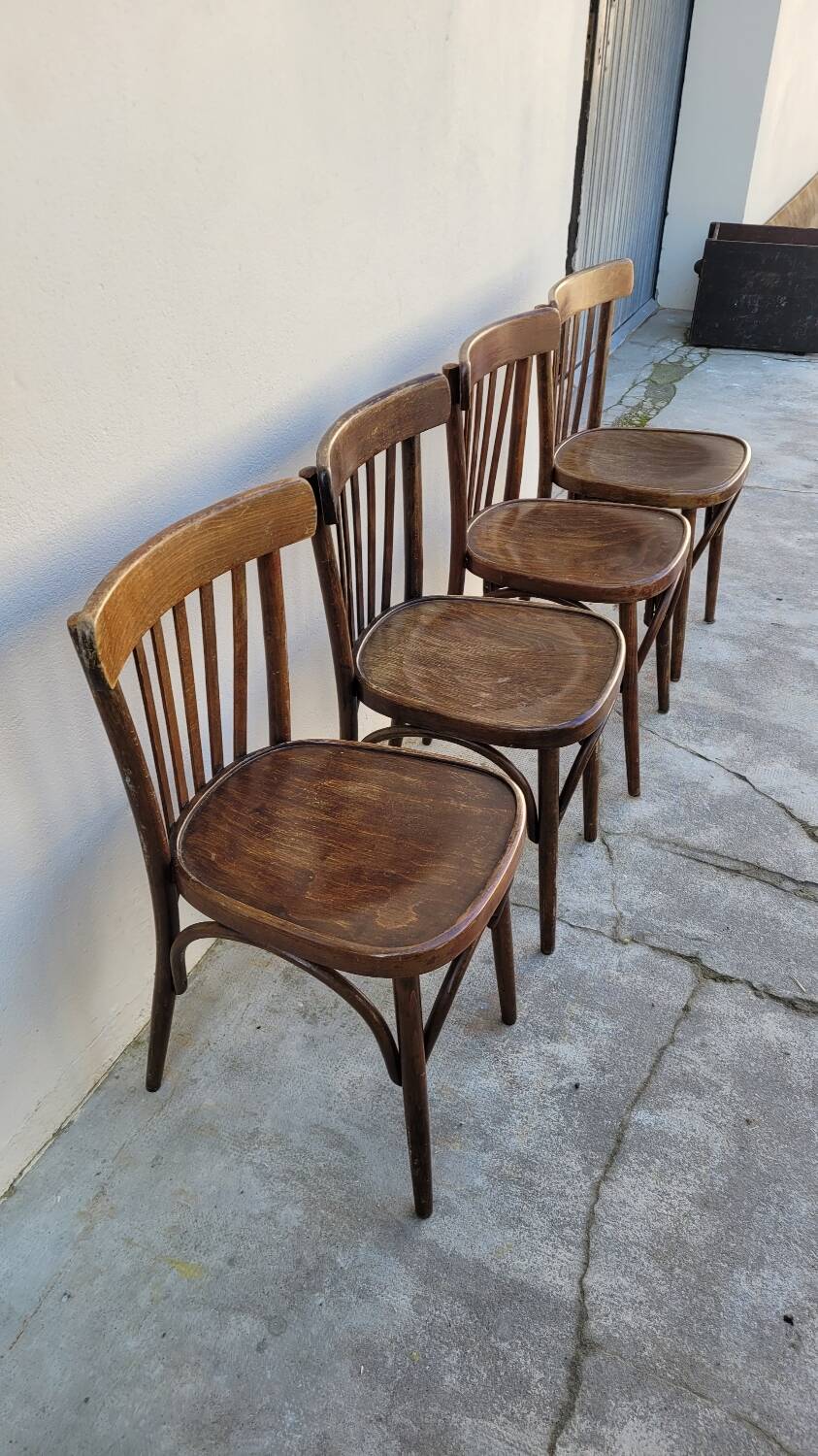 Set of 4 vintage Baumann style bistro restaurant chairs 1950s