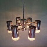 Space Age chandelier in chrome metal and brass, 1970s
