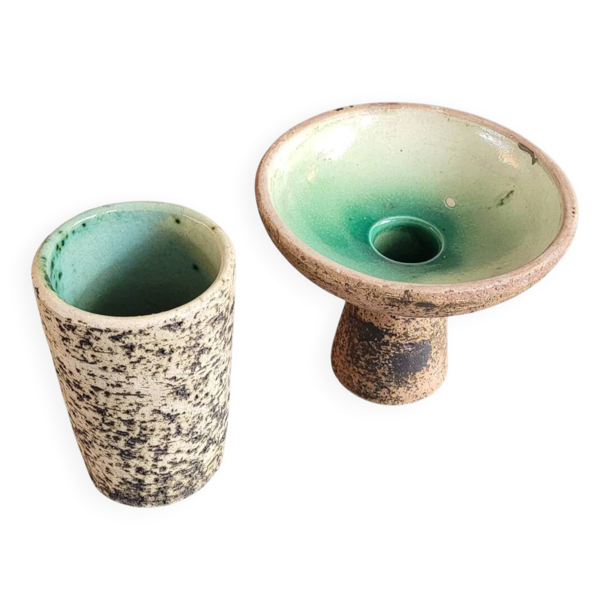 Brutalist ceramic vase and candlestick set