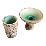 Brutalist ceramic vase and candlestick set