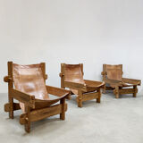 Vintage brutalist leather armchair 'Safari time'