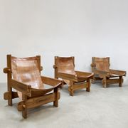 Vintage brutalist leather armchair 'Safari time'