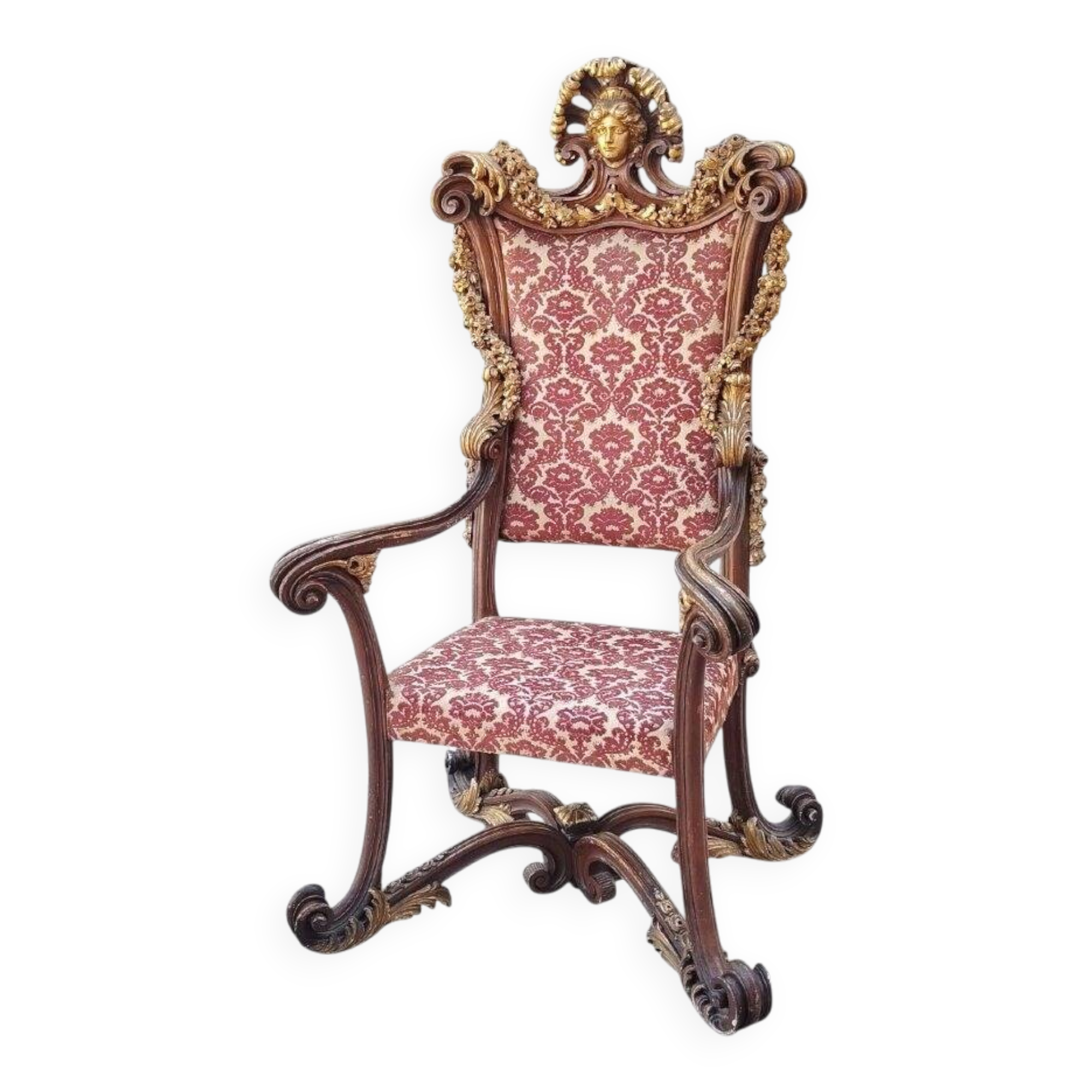 Un trône ou fauteuil d'apparat imposant , en bois sculpté XIX siecle