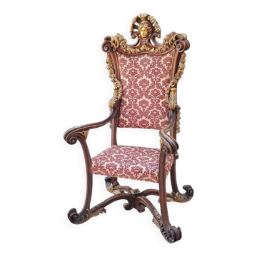 Un trône ou fauteuil d'apparat imposant , en bois sculpté XIX siecle