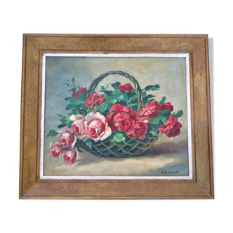 Table Basket of roses 1950 signed