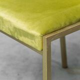 Set of 4 vintage metal and green velvet chairs, 1970s modernist