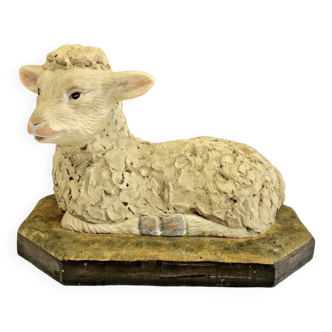 Large santon statue sheep plaster nativity scene church XIX