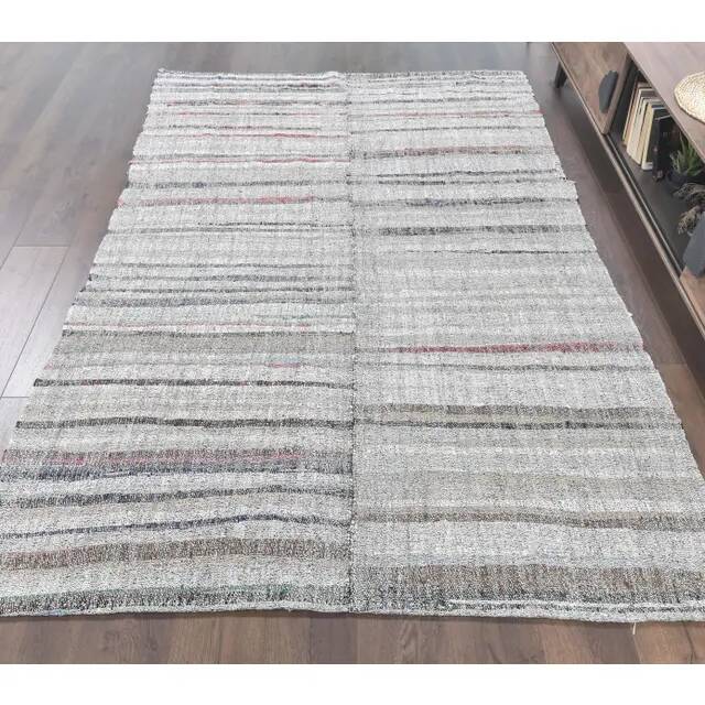 Turkish Vintage Handmade Wool Kilim Rug 176x255