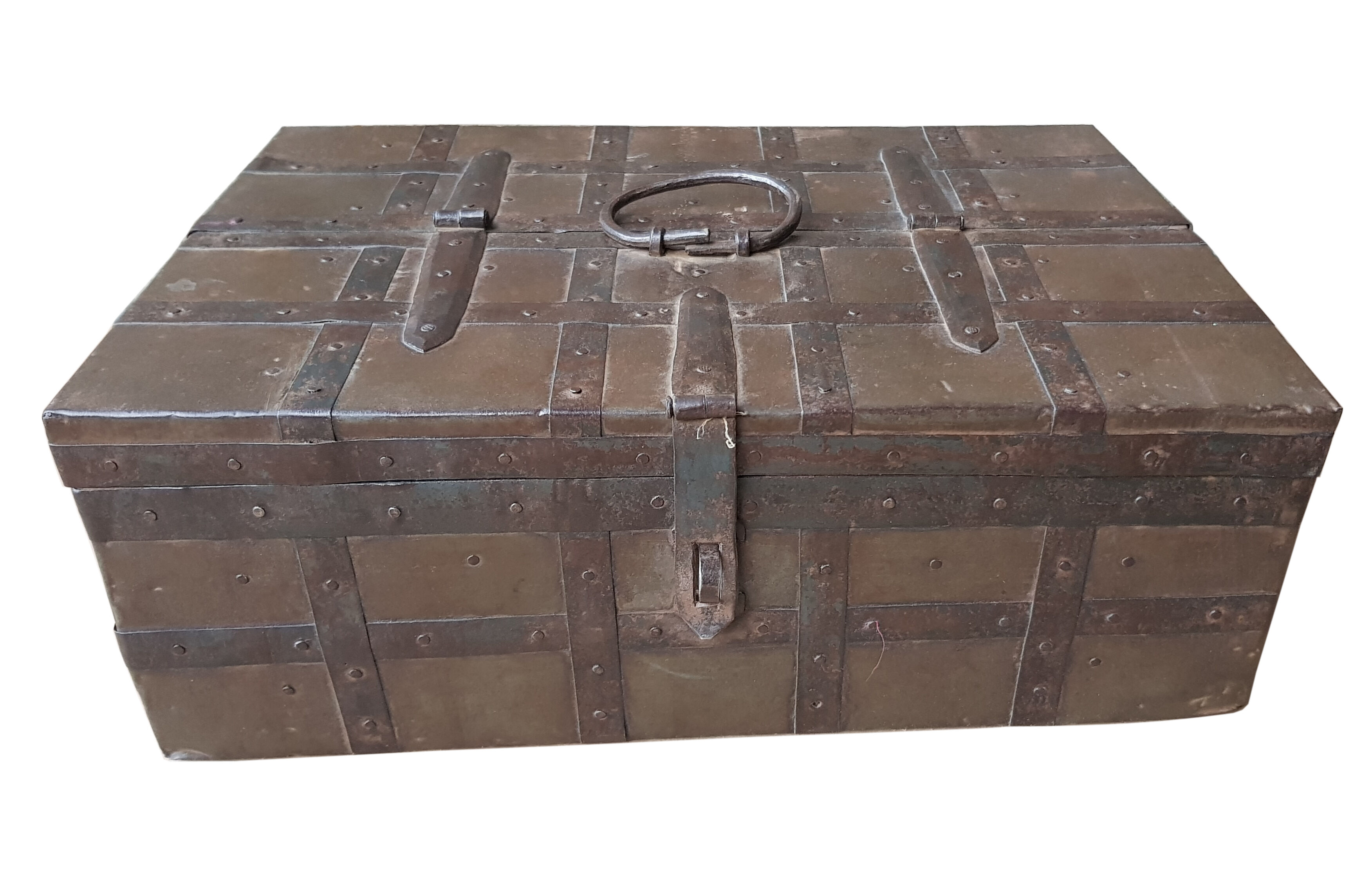 Old tribal chest in hammered metal