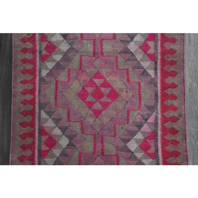 1970s Vintage Turkish Oushak Handmade Wool Cotton Purple Runner Rug 108x292