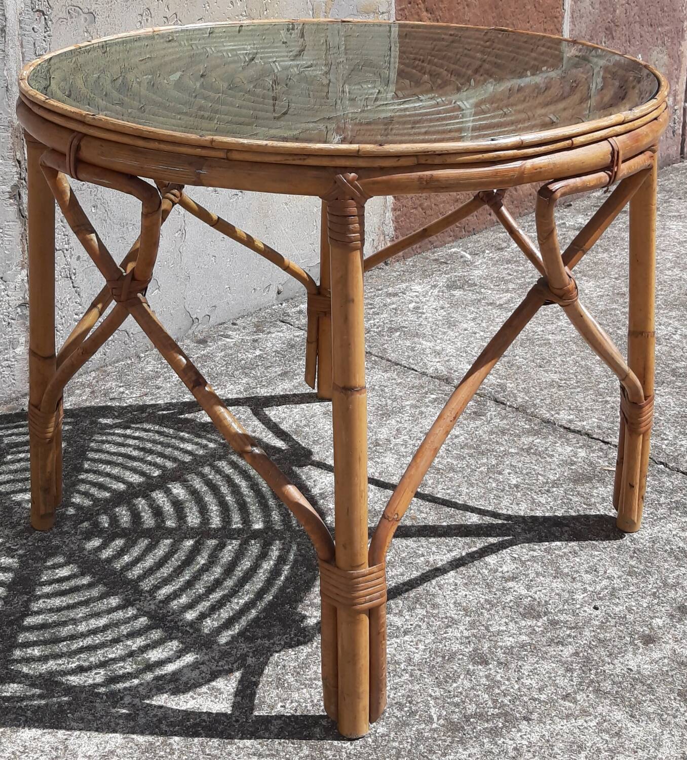 Rattan/bamboo coffee table (glass top)