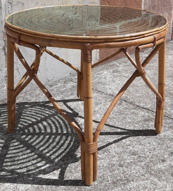 Table basse en rotin/ bambou (plateau verre)