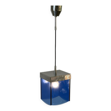 Art Deco ceiling light in blue glass and chrome, 1950s, Italy