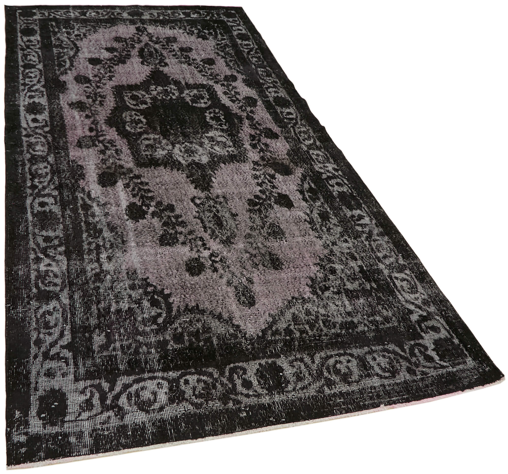 Hand-knotted antique turkish 1970s 150 cm x 291 cm black carpet