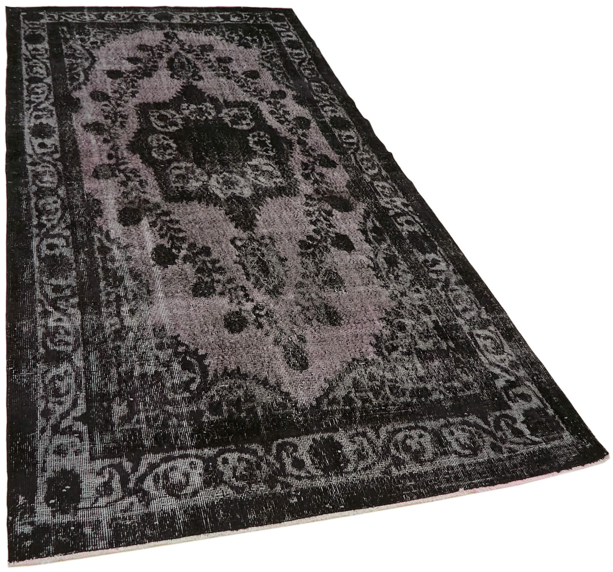 Hand-knotted antique turkish 1970s 150 cm x 291 cm black carpet