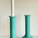 Paire bougeoirs céramique bleue océan vintage