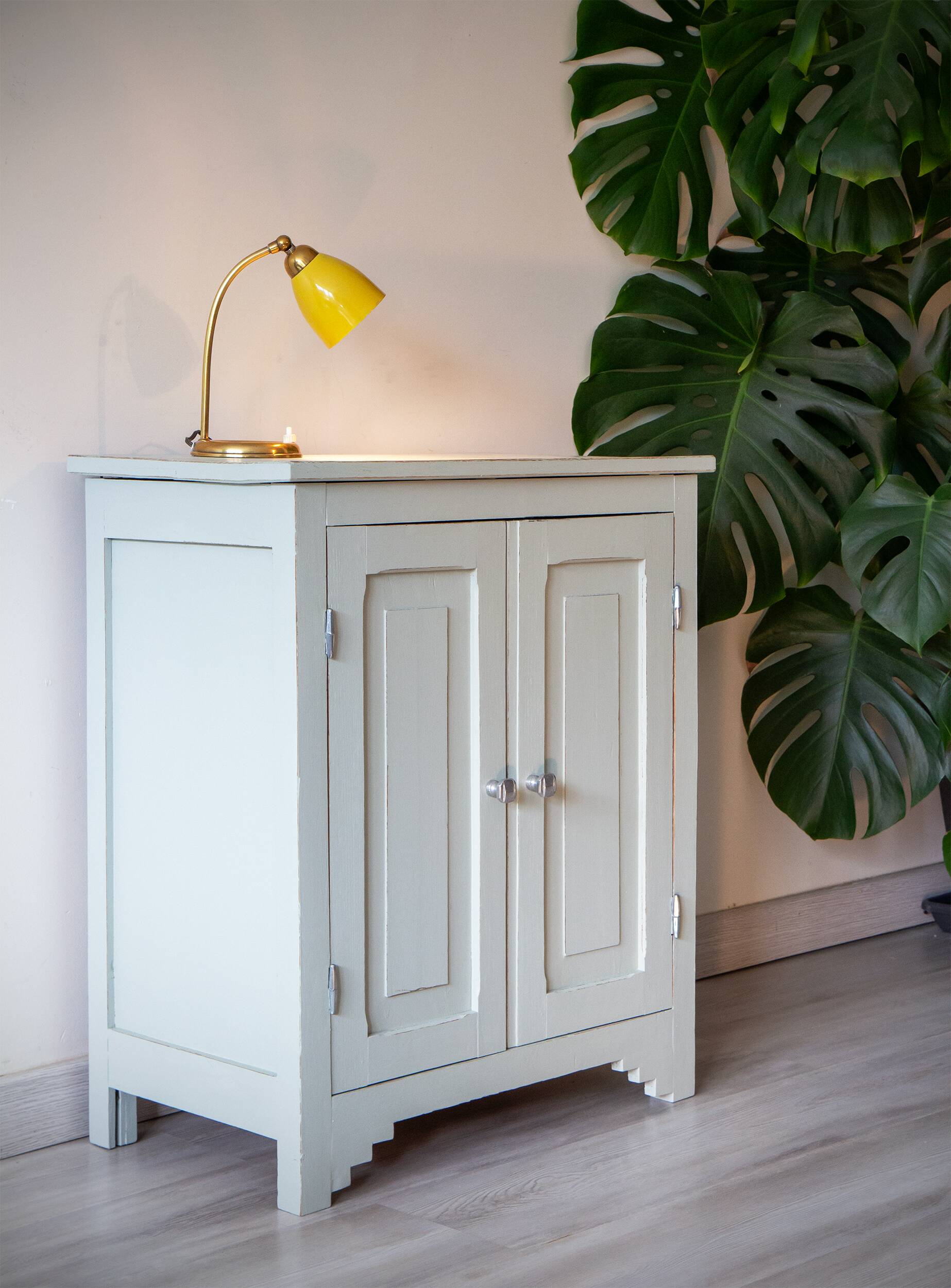 Grey clay Parisian buffet, patinated wood, 1950