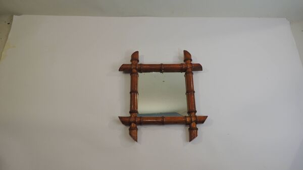 Miroir ancien au mercure et bois tourné imitant le bambou, XIXe s