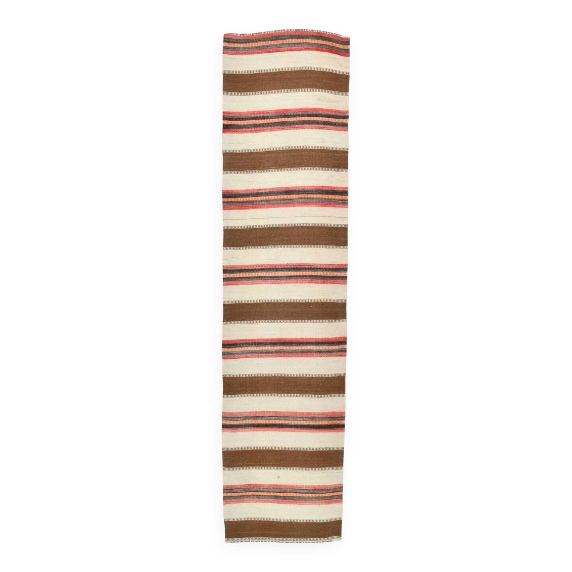 3x11 Beige Brown Striped Pattern Kilim Runner Rug, 78x327Cm