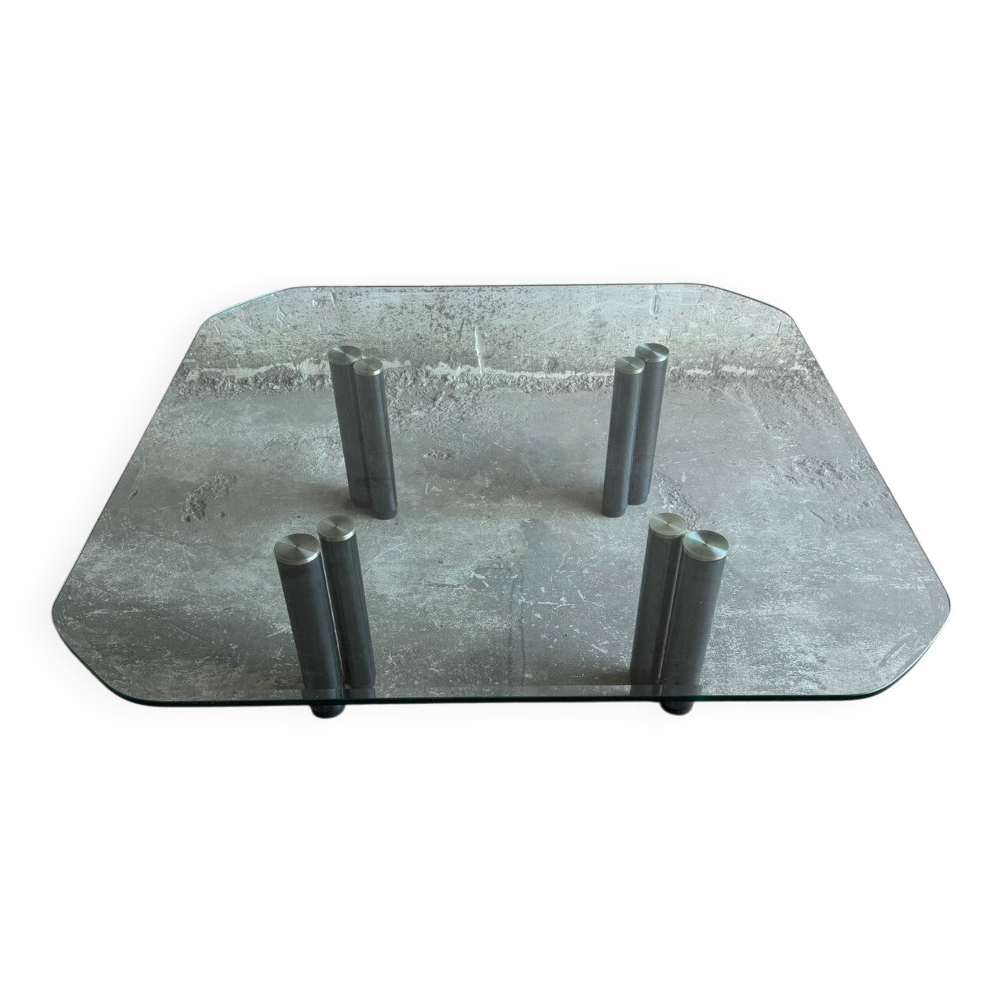 Transparent Glass and Metal Eta Beta Coffee Table by Marco Zanuso for Zanotta — 1970s Italian Modernist