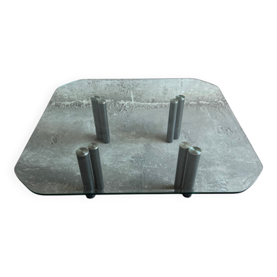Table basse Eta Beta en verre transparent et métal, conçue par Marco Zanuso pour Zanotta — Modernisme italien des années 1970