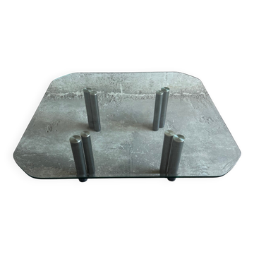 Transparent Glass and Metal Eta Beta Coffee Table by Marco Zanuso for Zanotta — 1970s Italian Modernist