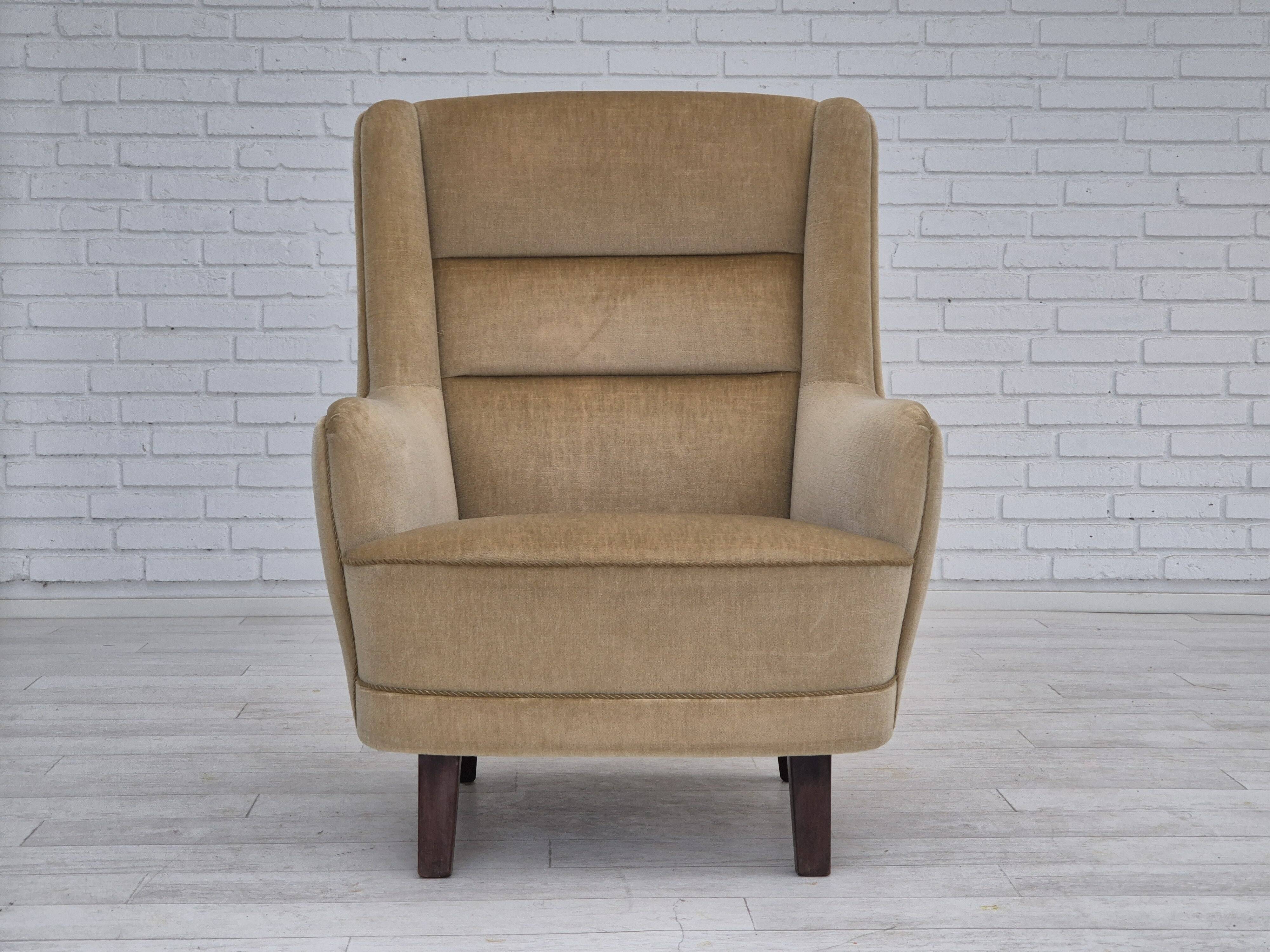 1970s, Danish highback armchair, original condition, furniture velour.