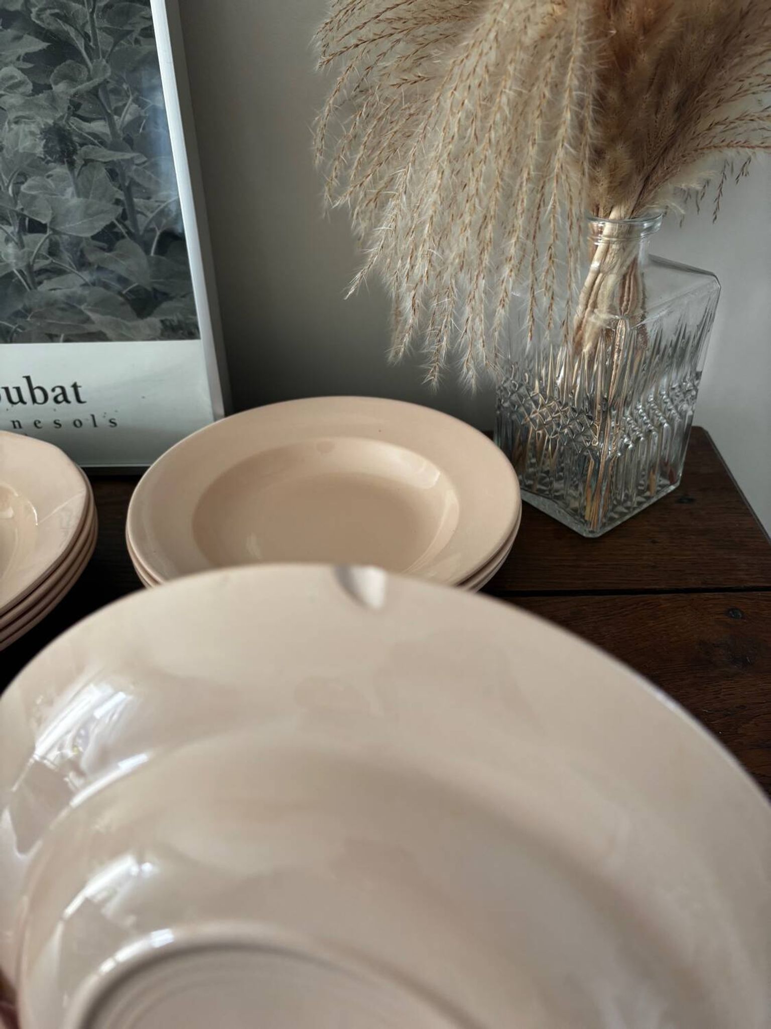 Vintage set of 8 powder pink soup plates Digoin Sarreguemines