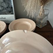 Vintage set of 8 powder pink soup plates Digoin Sarreguemines
