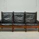 Sturdy Mid-Century Smooth Black Leather Scandinavian 3-Seat Sofa, 1960s