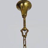 Chandelier, crown ceiling light in brass, 3 levels, 1 light, water drop pendants. 70s