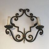 Pair of large decorative wrought iron wall sconces