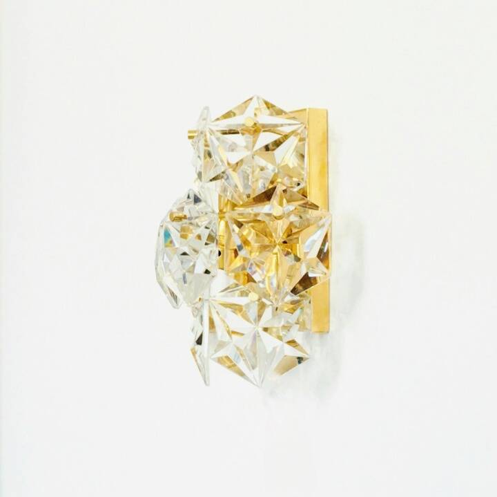 Pair of Faceted Crystal & Polished Brass Wall Lights from Kinkeldey, 1970s