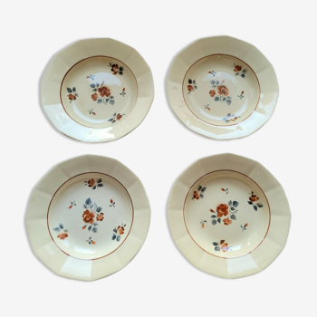 4 anciennes assiettes creuses Digoin motif roses